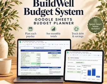 BuildWell Google Sheets Budgetplaner | Gehaltsabrechnungs-Tracker, Schulden & Ersparnisse (Digitaler Download)