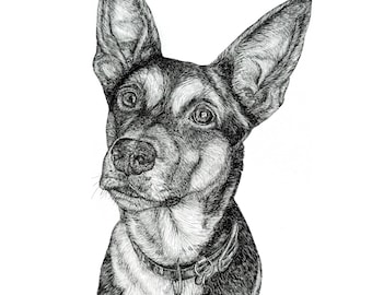 Hand-Drawn Pet Portrait: Custom Fineliner Dog Memorial Art