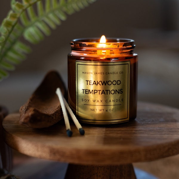 Teakwood Temptations Soy Wax Candle - Notes: Fresh Lavender, Geranium, Mahogany, Earthy Wood