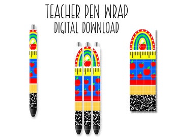 Teacher Pen Wrap - Bright|| Pencil Pen Wrap || Glitter Pen Wrap || School Pen Wrap || Epoxy Pen Wrap || Pen Wrap PNG ||Pen Wrap Waterslide