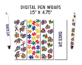 Autism Pen Wraps || Autism Awareness Pen Wrap || Glitter Pen Wrap || Puzzle Pen Wrap || Epoxy Pen Wrap || Pen Wrap SVG || Pen Wrap PNG