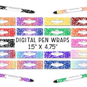 Composition Notebook Pen Wrap Bundle || 20 PNG Files || Digital Download || Teacher Epoxy Pen Wraps || Glitter Pen Wraps || School Pen Wraps