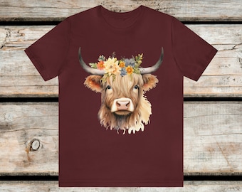 Highland Cow Shirt, Western Farm Life Tee, Country Girl Boho Top, Southern Cowgirl T-shirt, Rodeo & Cow Lover Gifts, Gift for Mom