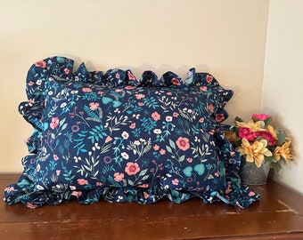 Decorative Handmade Pillowcase - Floral Blue