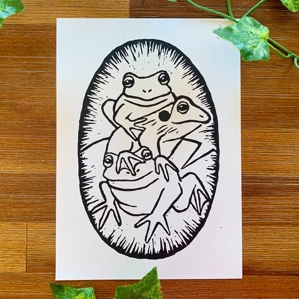 Frog Pile Original Block Print