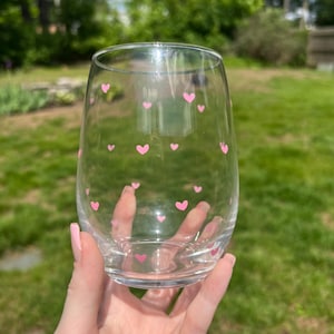 Heart Hand-Painted Stemless Wine Glasses | Dishwasher Safe |