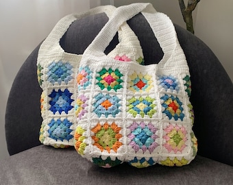 Crochet crossbody bag, Granny square shoulder bag,  Crochet Purse, Cotton lining, Boho purse bag, Retro bag, Gift for women, Made in USA