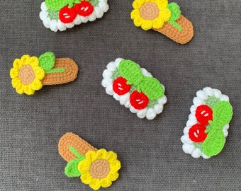 Crochet Cherry Sunflower Hair Clip Hair Snap Clip Handmade with Yarn Best Gifts for Babies Girls Kids Unique Hair Accessories Made in USA