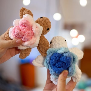 ぬいぐるみ バラ ウミガメ かぎ針編み かわいい あみぐるみ 花 低縫製 タートル バレンタインデー ギフト かぎ針編み タートル あみぐるみ