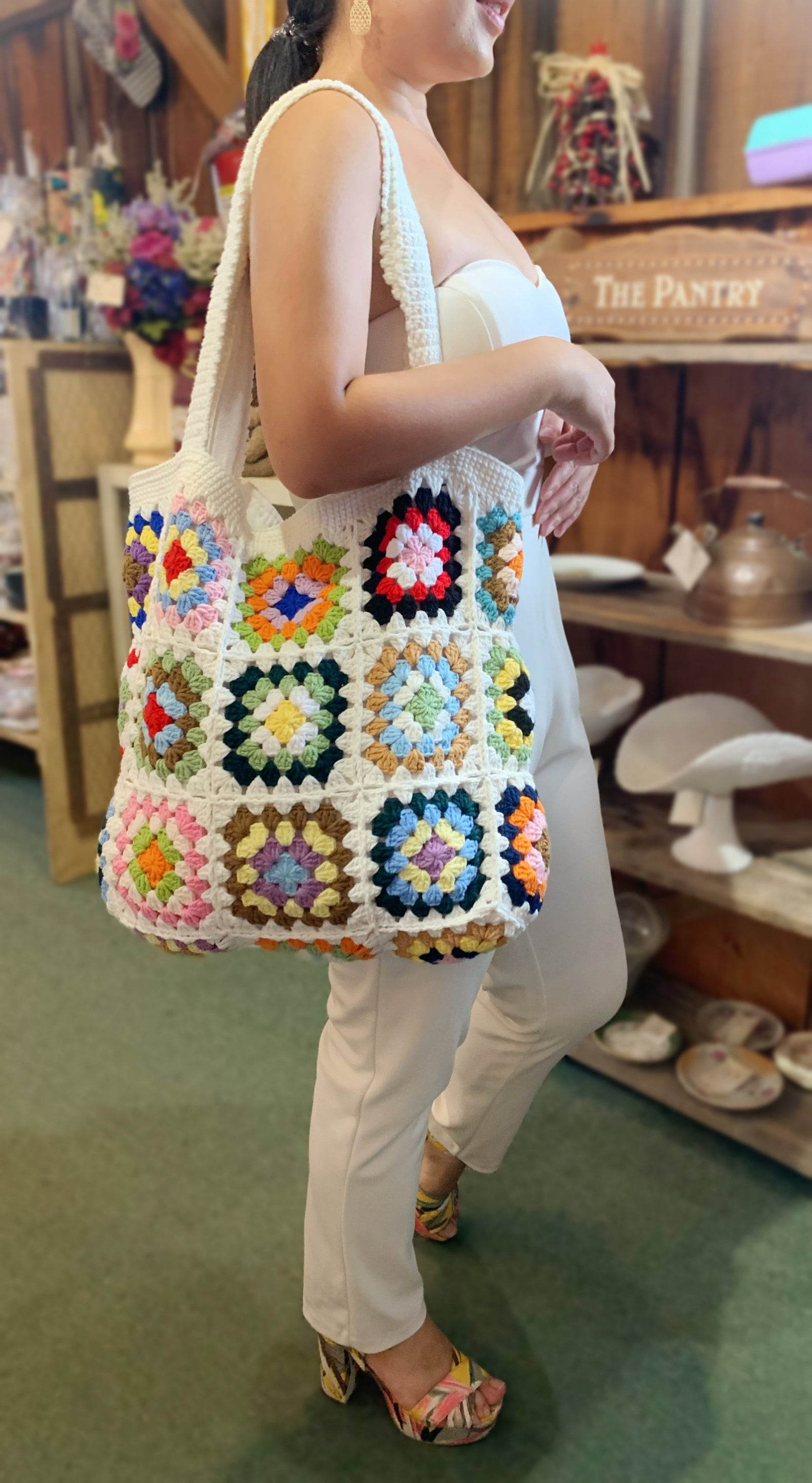 Crochet XL Tote Bag, Granny Square shoulder Bag, Crochet Purse, Cotton lining bag, Boho purse shoulder Bag,Gift for Women, Made in USA