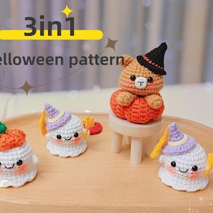 Ghost Crochet Pattern, Pumpkin bear Crochet Pattern, Halloween Crochet Pattern, Halloween Amigurumi Crochet Pattern, Digital Crochet Pattern