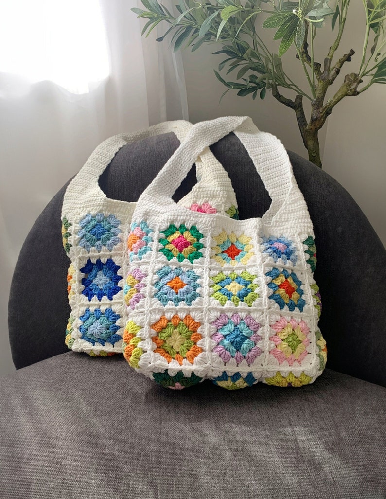 Crochet crossbody bag, Granny square shoulder bag, Crochet Purse, Cotton lining, Boho purse bag, Retro bag, Gift for women, Made in USA image 1