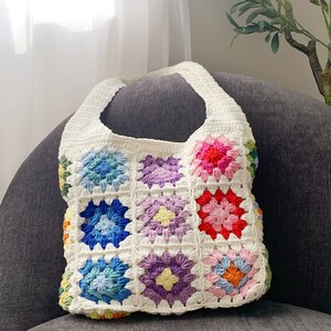 Crochet crossbody bag, Granny square shoulder bag, Crochet Purse, Cotton lining, Boho purse bag, Retro bag, Gift for women, Made in USA image 4