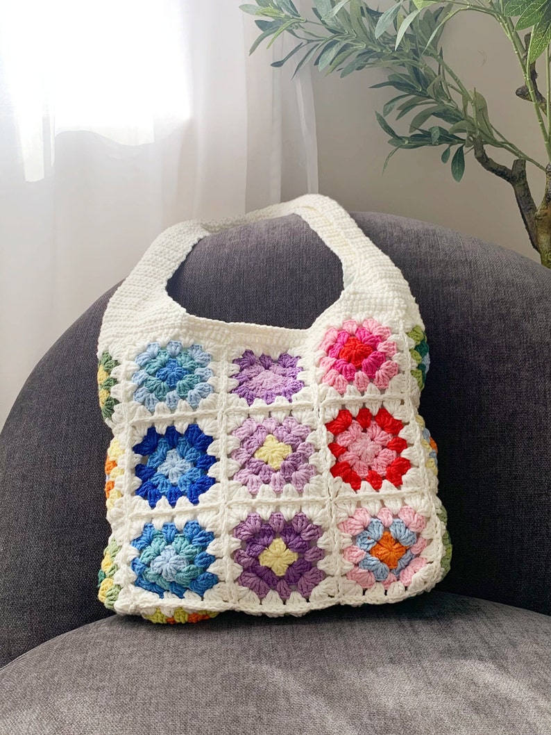 Crochet crossbody bag, Granny square shoulder bag, Crochet Purse, Cotton lining, Boho purse bag, Retro bag, Gift for women, Made in USA image 4