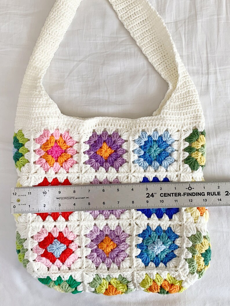 Crochet crossbody bag, Granny square shoulder bag, Crochet Purse, Cotton lining, Boho purse bag, Retro bag, Gift for women, Made in USA image 5