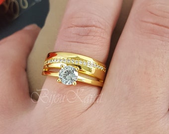 Elegant ring 18 carat gold plated gold Altin Kaplama Yüzük women's engagement ring