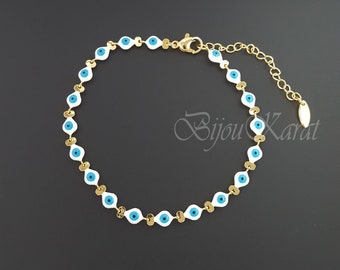 Nazar Gouden Armband 18K Verguld Blauw Oog Altin Kaplama Bileklik Wit