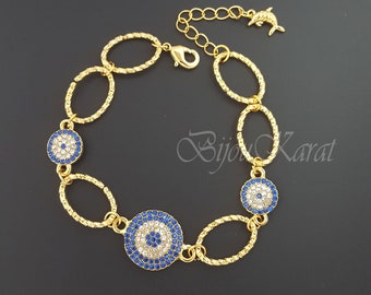 Nazar gouden armband 18K verguld blauw oog Altin Kaplama Bileklik Eye