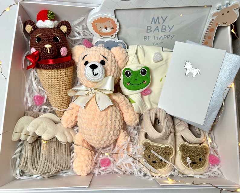 Newborn Baby Gift Set of Rattle, Teddy Bear, Angel Socks, Soft Shoes