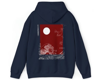 Minmialistic Wave Hoodie | Hoodie Sweatshirt, Graphic Hoodie, Simple Unique Hoodie, Japanese Wave Hoodie, Japanese Art Gift,Wearable Art