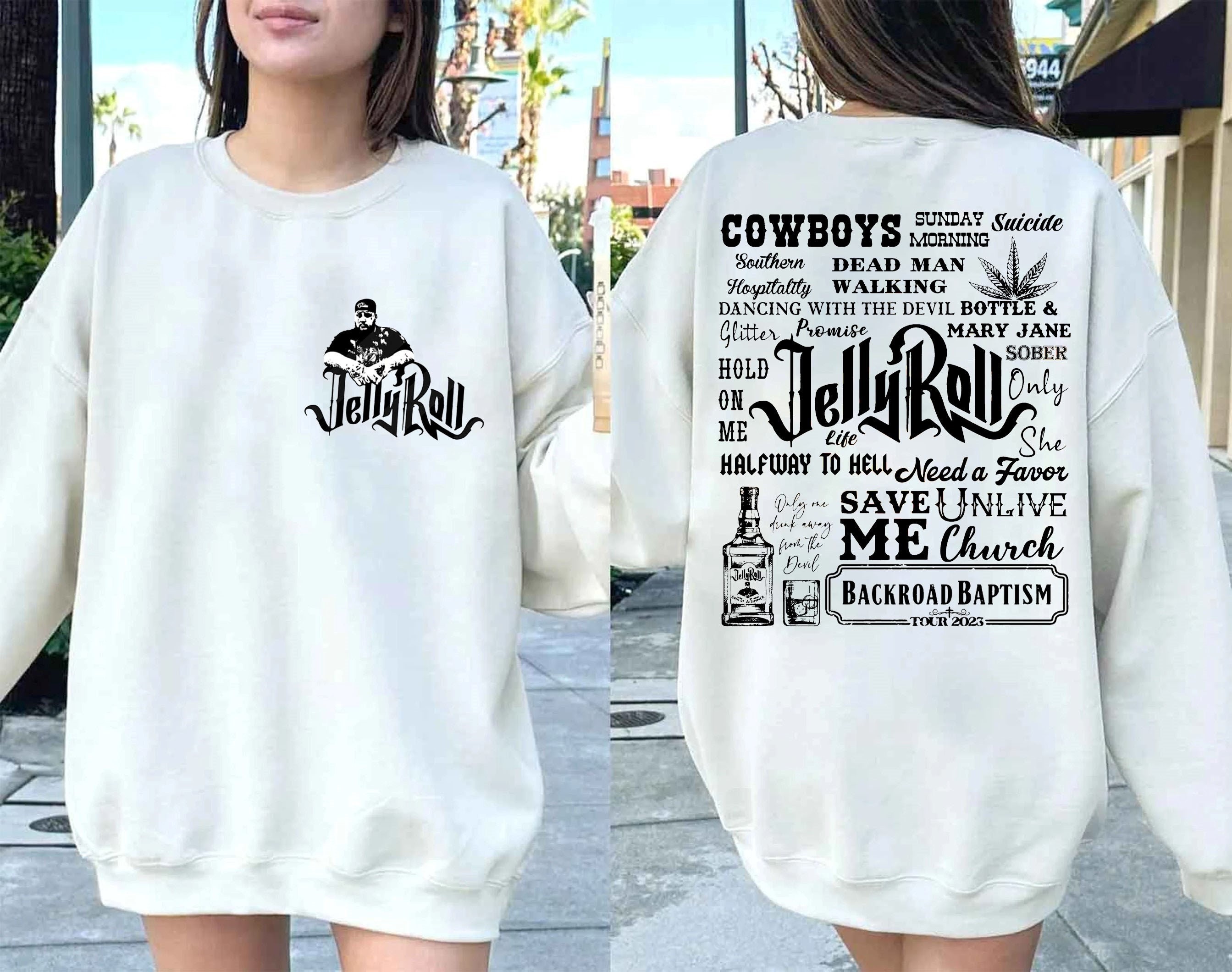 Discover Jelly Roll Music Shirt, Vintage Jelly Roll Backroad Baptism Tour 2023 Sweatshirt