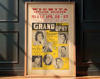 Waylon Jennings & Kitty Wells 1968 Wichita Concert Poster - Grand Ole Opry - Country Music Vintage Print - Very Rare