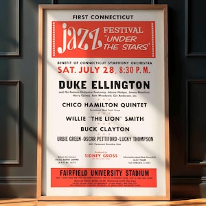 Vintage Jazz Concert Poster - Duke Ellington 1956, Rare Music Print, Jazz Wall Art, Mid Century Poster, Classic Jazz Decor