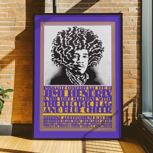 Jimi Hendrix Vintage Concert Poster, Psychedelic Rock Wall Art, Retro Rock Memorabilia Print, Music Wall Decor