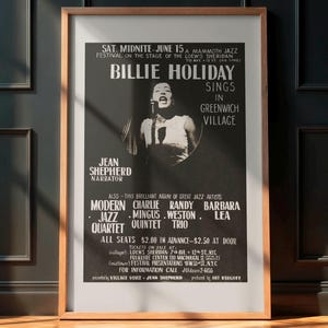 Vintage Jazz Poster, Billie Holiday Concert, Jazz Music Memorabilia, Retro Design