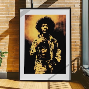 Jimi Hendrix Vintage Poster, Psychedelic Rock Wall Art, Retro Rock Memorabilia Print, Music Wall Decor