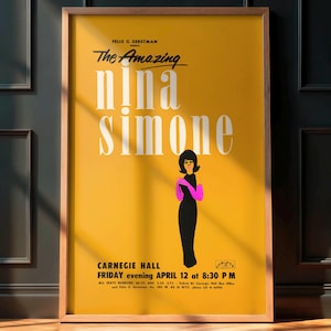 Seltenes Vintage Jazz Poster, Nina Simone 1963 Carnegie Hall New York City Konzert, Jazzmusik Erinnerungsstücke, Retro Wandkunst
