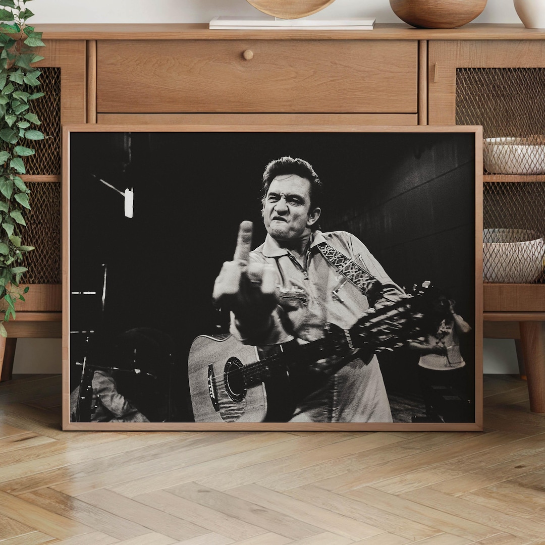 Johnny Cash Middle Finger Photo Poster - San Quentin Prison Iconic ...