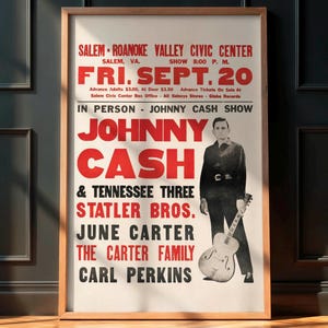 Johnny Cash, June Carter & Carl Perkins 1968 Vintage Concert Poster, Rock&#39;n&#39;Roll Wall Art, Retro Rock Memorabilia Print, Music Wall Decor