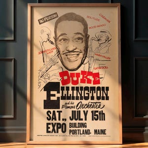 Vintage Jazz Concert Poster - Duke Ellington 1967 Portland, Rare Music Print, Jazz Wall Art, Mid Century Poster, Classic Jazz Decor