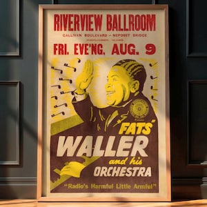 Vintage Jazz Concert Poster, Fats Waller 1935 New England, Jazz Music Memorabilia, Retro Wall Art