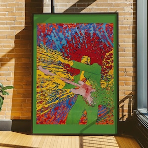 Jimi Hendrix Vintage Poster by Martin Sharp, Psychedelic Rock Wall Art, Retro Rock Memorabilia Print, Music Wall Decor