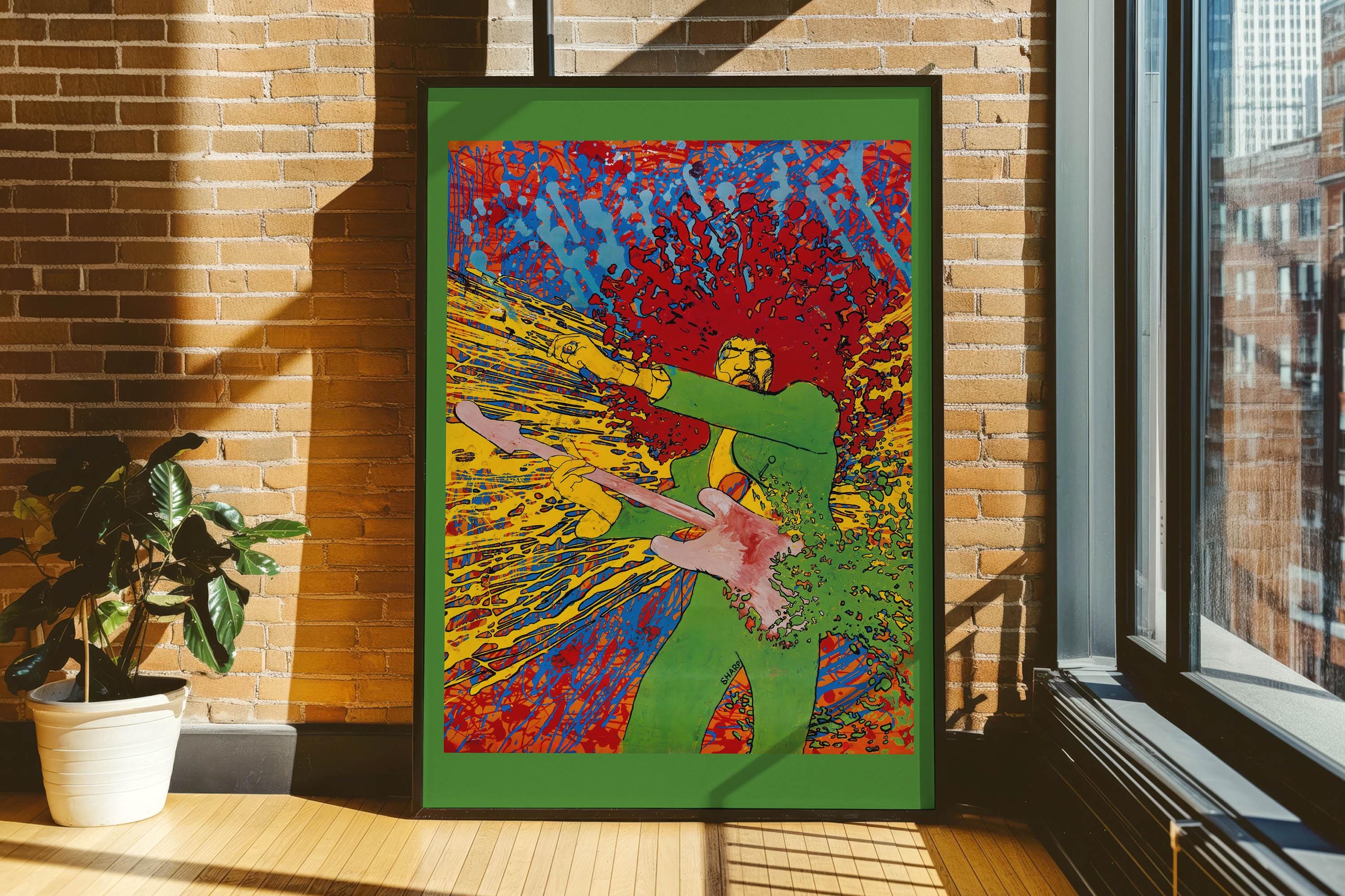 Jimi Hendrix Vintage Poster by Martin Sharp, Psychedelic Rock Wall Art, Retro Rock Memorabilia Print, Music Wall Decor