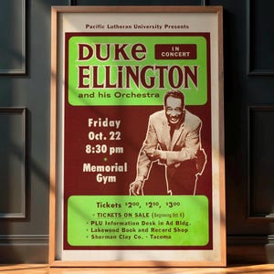 Vintage Jazz Concert Poster - Duke Ellington 1973, Rare Music Print, Jazz Wall Art, Mid Century Poster, Classic Jazz Decor