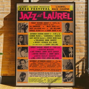 Jazz Rare Vintage Poster, Miles Davis, Dizzy Gillespie, Thelonious Monk and Count Basie 1968 Concert, Jazz Music Memorabilia, Retro Design