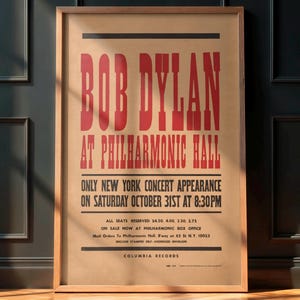 Bob Dylan Rare Vintage Poster, Philharmonic Hall Concert Poster 1964, Rock and Roll Wall Art, Retro Rock Memorabilia