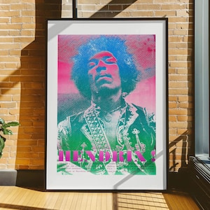 Jimi Hendrix Vintage Concert Poster, Psychedelic Rock Wall Art, Retro Rock Memorabilia Print, Music Wall Decor
