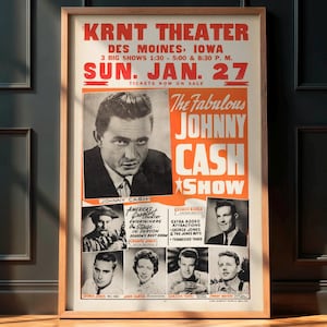 Johnny Cash Vintage Concert Poster, Rock&#39;n&#39;Roll Wall Art, Retro Rock Memorabilia Print, Music Wall Decor