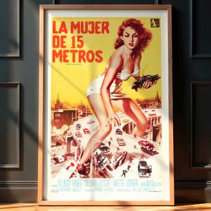 Retro Sci-Fi Movie Poster, Attack of the 50 Foot Woman 1958, Vintage Pulp Art Print, Old Hollywood Wall Decor, Cult Film, Campy