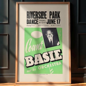 Vintage Jazz Poster, Count Basie & His Orchestra 1943 Los Angeles CA Concert, Jazz Music Memorabilia, Retro Design