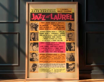 Póster del concierto de Miles Davis, Dizzy Gillespie, Thelonious Monk y Count Basie de 1968 - Muy raro - Arte del Festival de Jazz