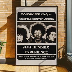 Jimi Hendrix Vintage Concert Poster, Psychedelic Rock Wall Art, Seattle, Retro Rock Memorabilia Print, Music Wall Decor