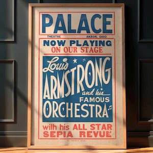 Rare Vintage Jazz Poster, Louis Armstrong 1930&#39;s Concert, Jazz Music Memorabilia, Retro Wall Art