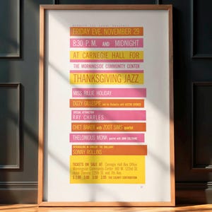 Vintage Jazz Plakat, Billie Holiday, John Coltrane, Ray Charles 1957 Carnegie Hall NY Konzert, Jazzmusik Erinnerungsstücke, Retro Design