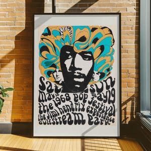 Jimi Hendrix Vintage Concert Poster, Miami, Psychedelic Rock Wall Art, Retro Rock Memorabilia Print, Music Wall Decor