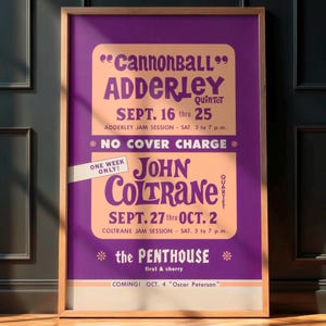 Rare Vintage Jazz Poster, John Coltrane Penthouse Concert 1960, Jazz Music Memorabilia, Retro Wall Art